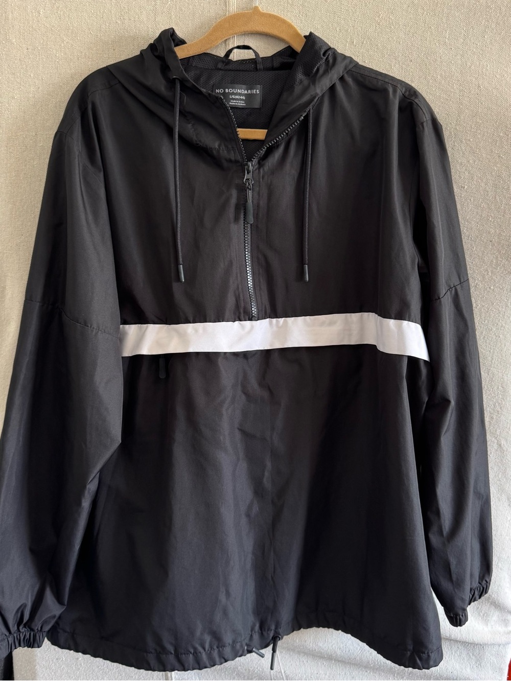 No Boundaries Black Hooded Windbreaker with White Stripe